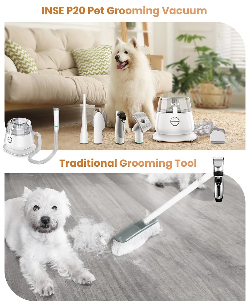 INSE P20 Dog Clipper with Pet Hair Vacuum Cleaner, Max 10KPa Suction, 1.2L Dust Box, Low Noise, Dog Cat Pet Hair Trimmer, with 5 Proven Care Tools