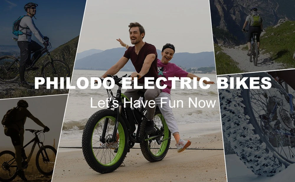PHILODO H7 Electric Bike 26*4.0in Tire 1000W Motor 48V 17.5Ah Battery 88km Mileage Shimano 21 Speeds Gear - Blue