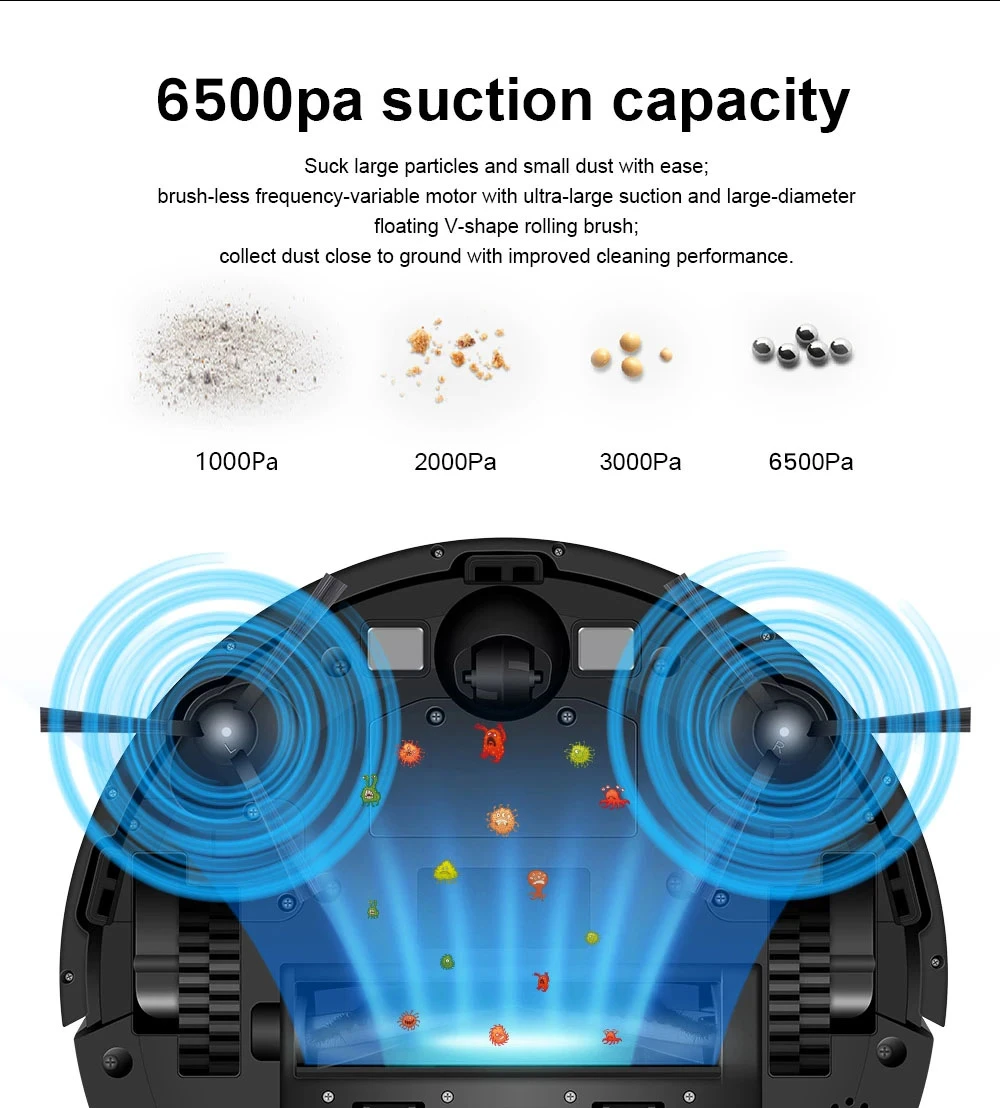 Liectroux XR500 Robot Vacuum Cleaner LDS Laser Navigation 6500Pa Suction 2-in-1 Vacuuming and Mopping Y-Shape 3000mAh Battery 280Mins Run Time App Alexa & Google Home Control - Black