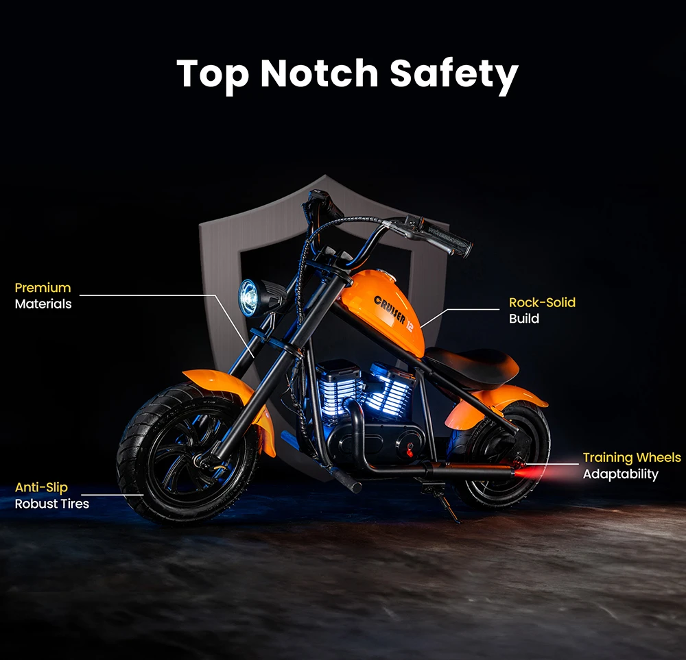 HYPER GOGO Cruiser 12 Plus Electric Motorcycle for Kids 24V 5.2Ah Battery 160W Motor 16km/h Speed 12