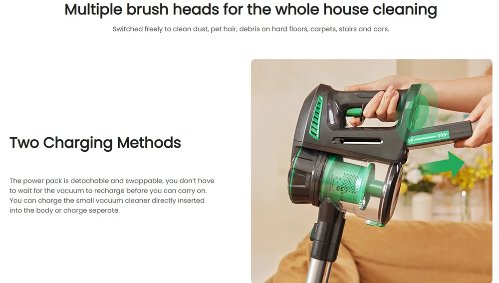 Vactidy V8 Handheld Cordless Vacuum Cleaner, 20KPa Suction, 1.2L Dustbin, LED Electric Brush Head, 2200mAh Detachable Battery, 35min Runtime, for Carpet Pet Hair Cleaning