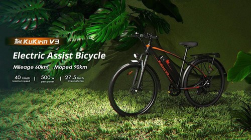 KuKirin V3 Electric Bike 27.5in Pneumatic Tires 36V 350W Motor 40km/h Max Speed 15Ah Battery 90km Range Dual Disc Brake