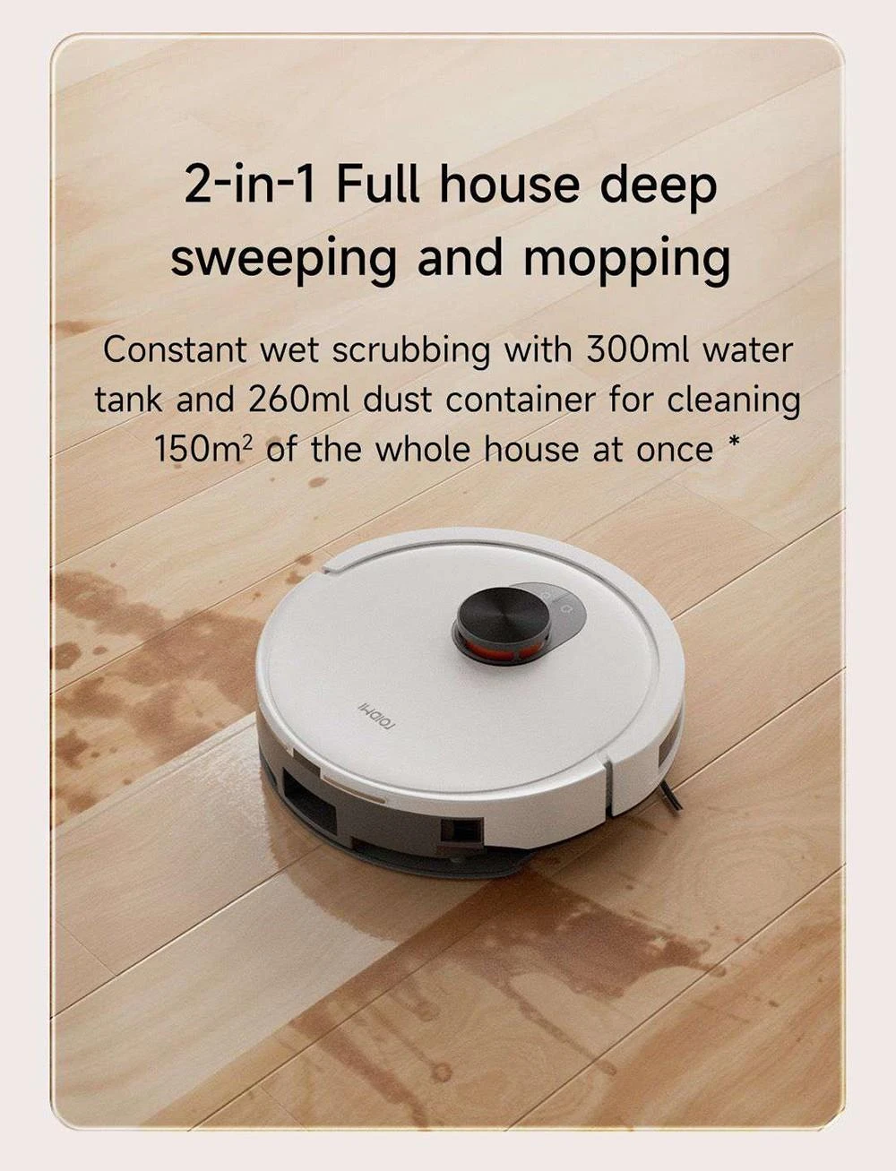 Xiaomi ROIDMI EVE CC Robot Vacuum Cleaner Automatic Dust Collection 2-in-1 Vacuuming Mopping 4000Pa Powerful Suction LDS Laser Navigation 3200mAh Battery 180Mins Runtime 290ML Water Tank 260ML Dust Box APP Control - White