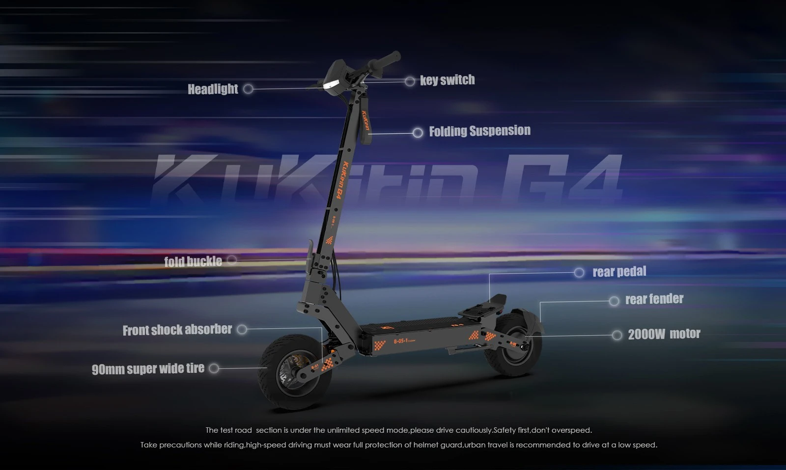 Scooter électrique tout-terrain KuKirin G4 avec moteur 2000 W, batterie 20 Ah, autonomie maximale de 75 km, vitesse maximale de 70 km/h