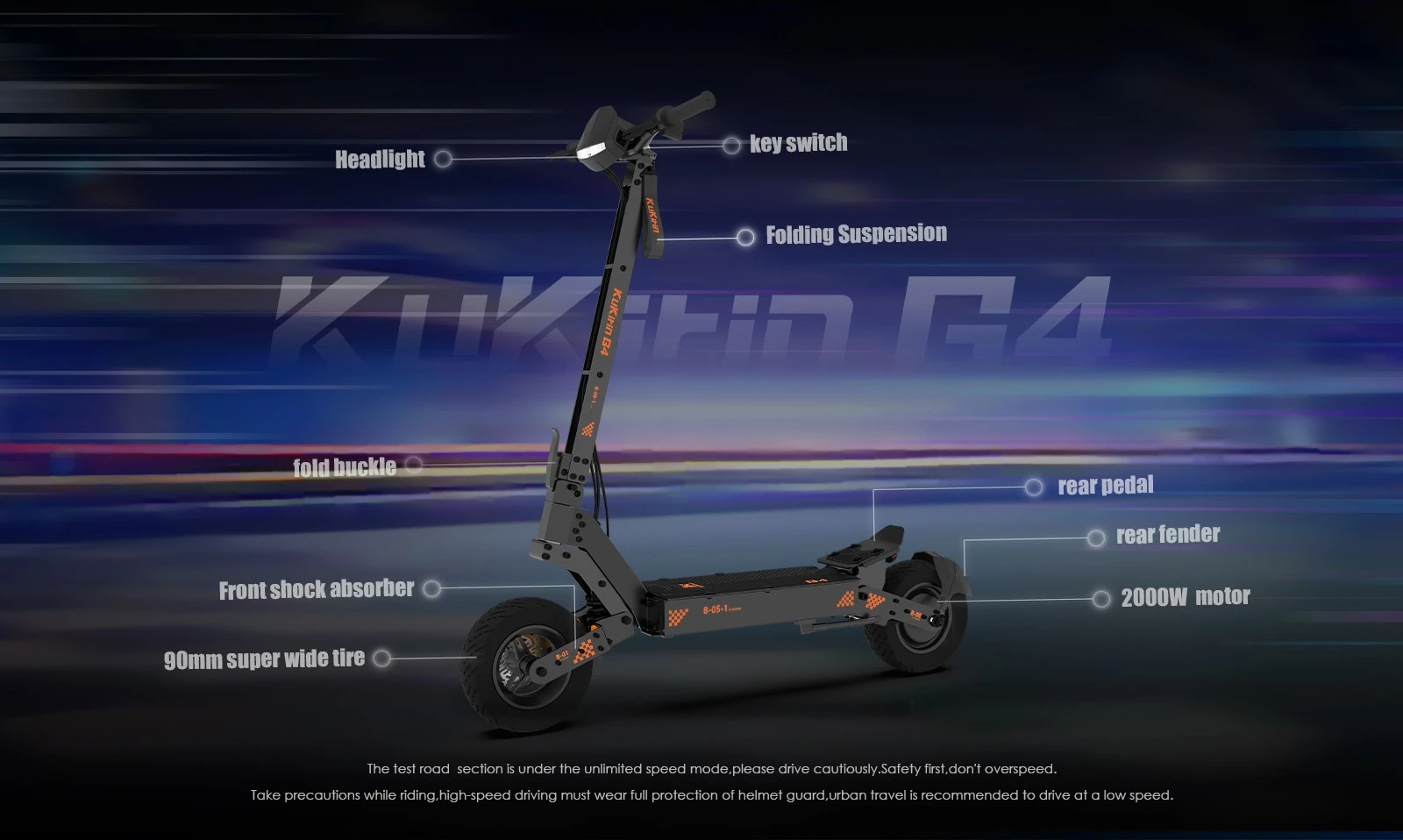 KuKirin G4 Off-Road Electric Scooter with 2000W Motor, 20Ah Battery, 75km Top Range, 70km/h Max Speed