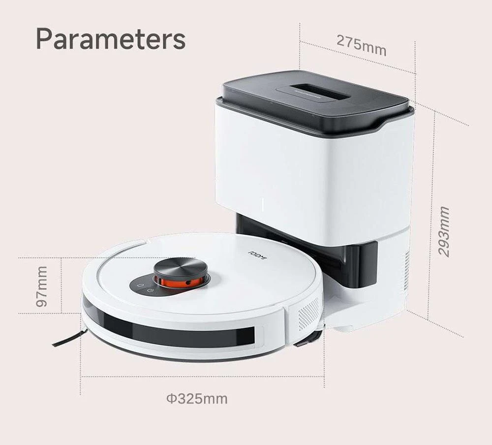 Xiaomi ROIDMI EVE CC Robot Vacuum Cleaner Automatic Dust Collection 2-in-1 Vacuuming Mopping 4000Pa Powerful Suction LDS Laser Navigation 3200mAh Battery 180Mins Runtime 290ML Water Tank 260ML Dust Box APP Control - White