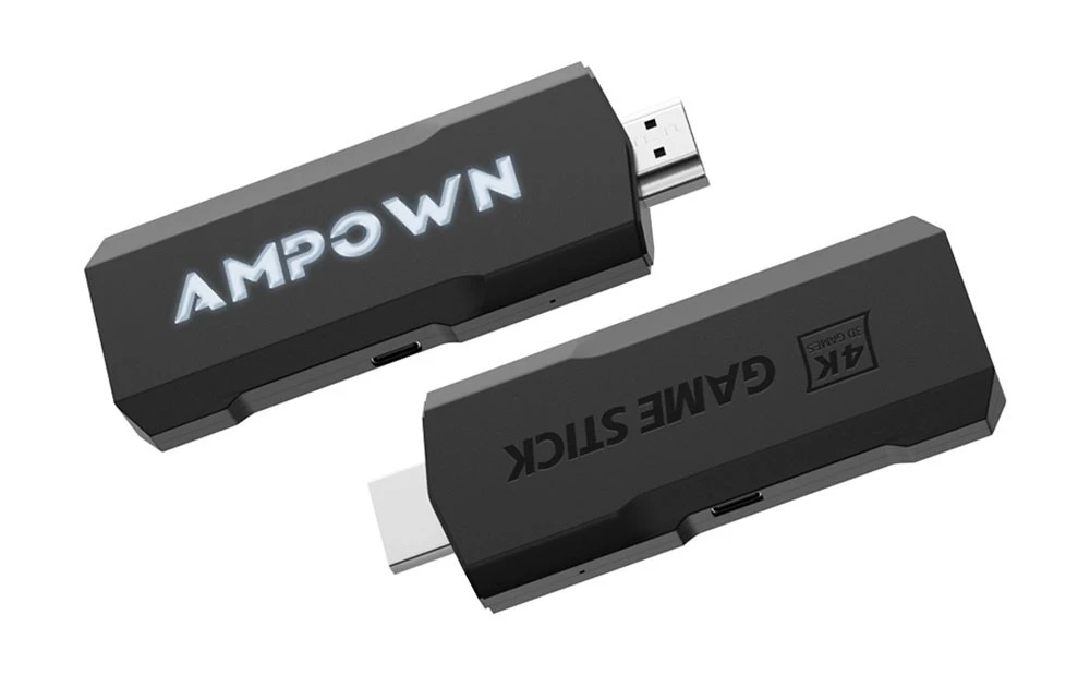 AMPOWN GD20 Game Stick com 2 consoles de jogos sem fio, Emuelec 4.3, cartão TF de 64 GB, mais de 40000 jogos, saída HDMI 4K