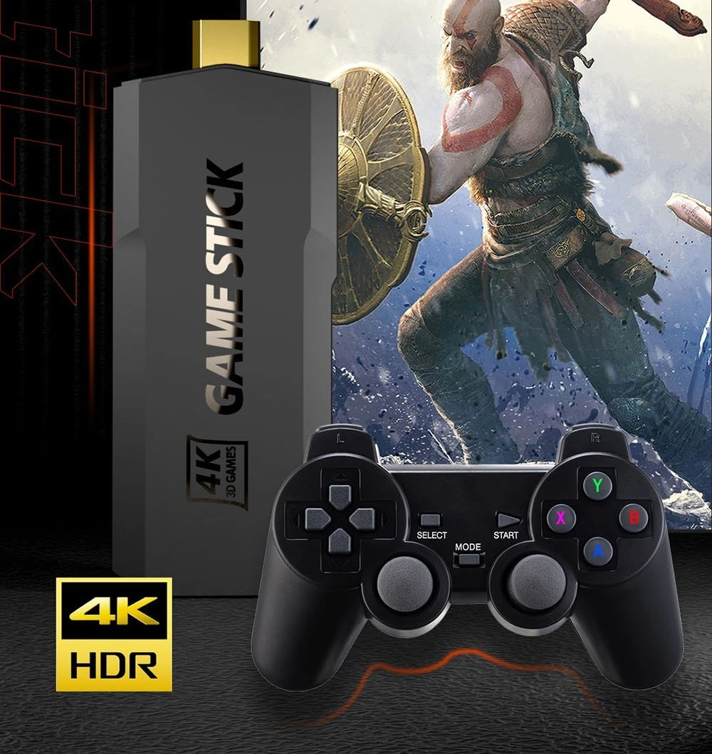 AMPOWN GD20 Game Stick com 2 consoles de jogos sem fio, Emuelec 4.3, cartão TF de 64 GB, mais de 40000 jogos, saída HDMI 4K