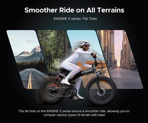 ENGWE X20 Electric Bike 48V 750W Motor 14.4Ah & 7.8Ah Dual Battery for 71 Miles Range, 20*4.0 inch Fat Tire - Black