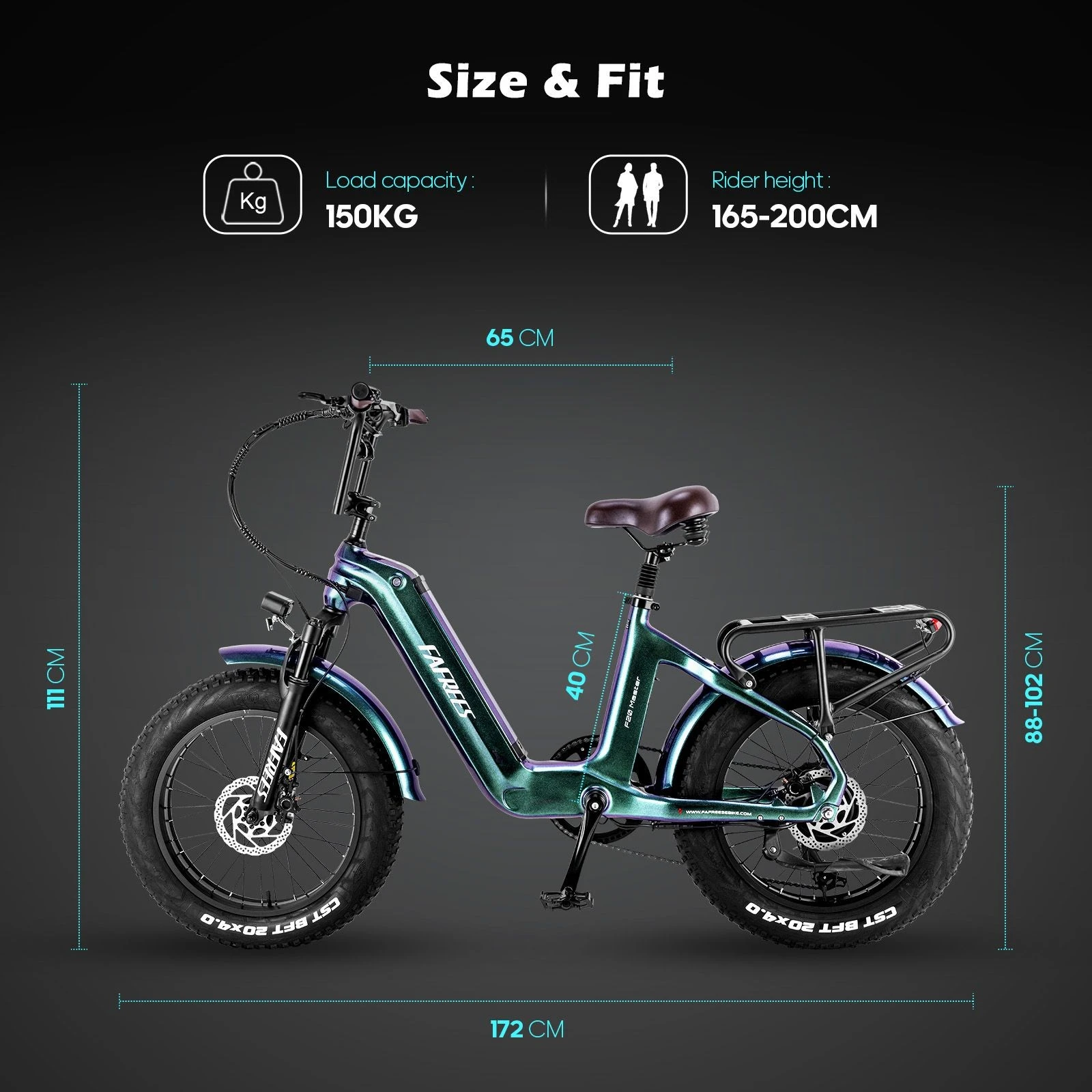 FAFREES F20 Master E-bike 20*4.0 inch Air Tire 500W Rear Drive 25km/h Max Speed 48V 22.5Ah Battery 140-160km Range - Blue