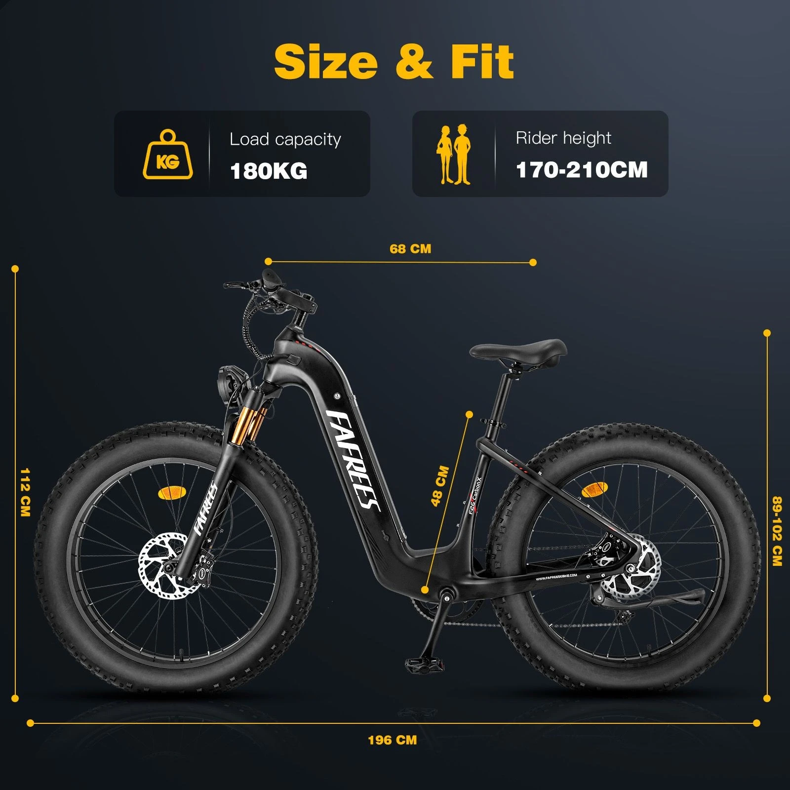 FAFREES F26 Carbon X E-bike 26*4.8 inch Air Tire 1000W Rear Drive 25km/h Max Speed 48V 22.5Ah Battery 120-140km Assist Range