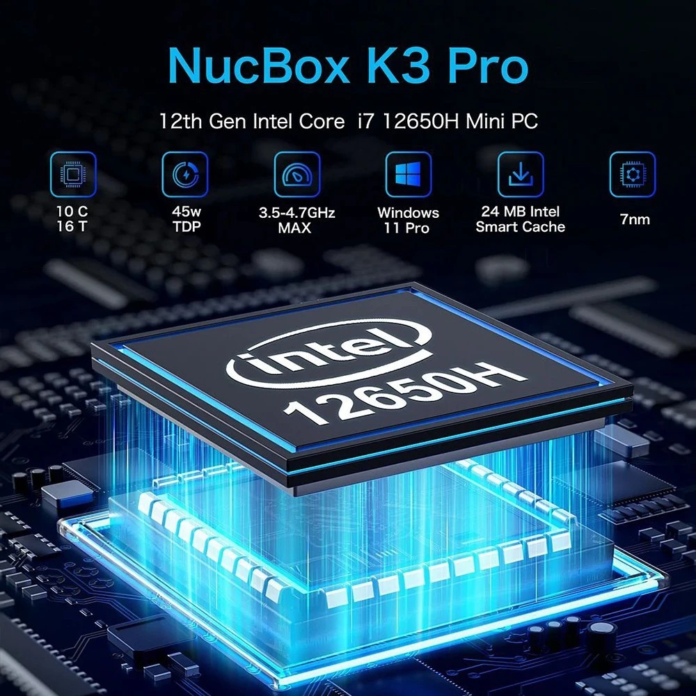 GMK K3 Mini PC Intel Core i7 12650H up to 4.7GHz 24GB LPDDR5 1TB SSD Windows 11 Pro WiFi 6 BT 5.2 1000M LAN - US