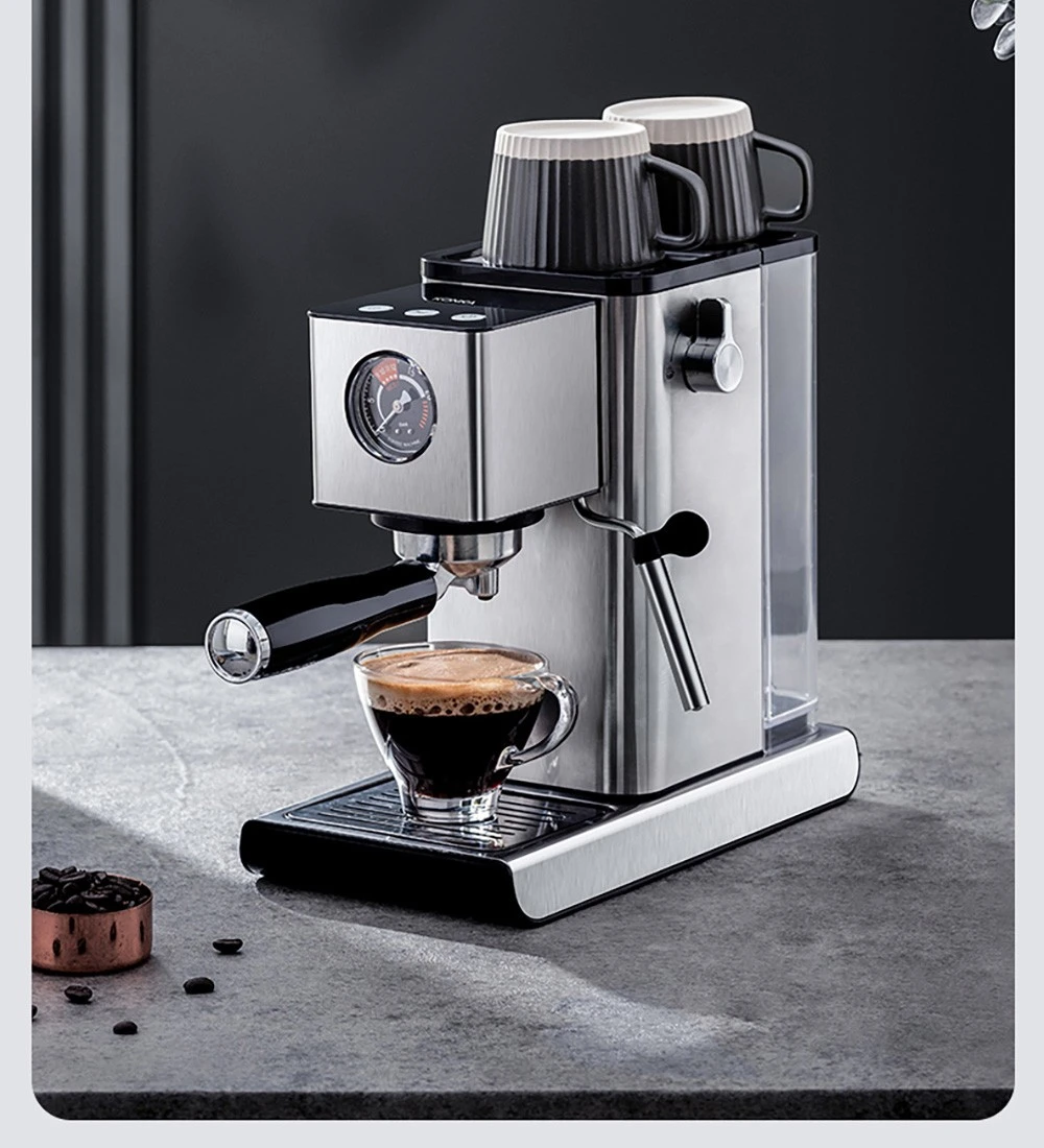 KONKA KKFJ-1202 Espresso Coffee Machine, 15Bar Pressure, 1.2L Water Tank, Steam Milk Froth, with Pressure Dial, EU Plug - Silver