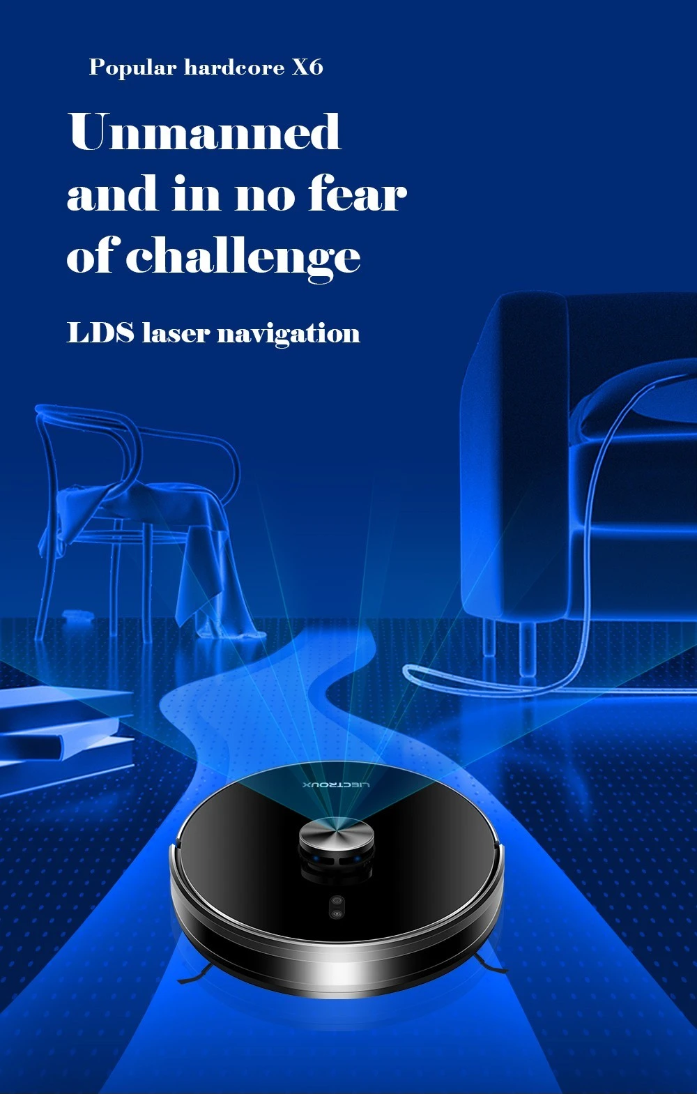 Liectroux X6 Robot Vacuum Cleaner, 6500Pa Suction, LDS Laser Navigation, 235ml Water Tank, 400ml Dustbin, 5 Maps Saved, 2600mAh Battery, App/Voice Control