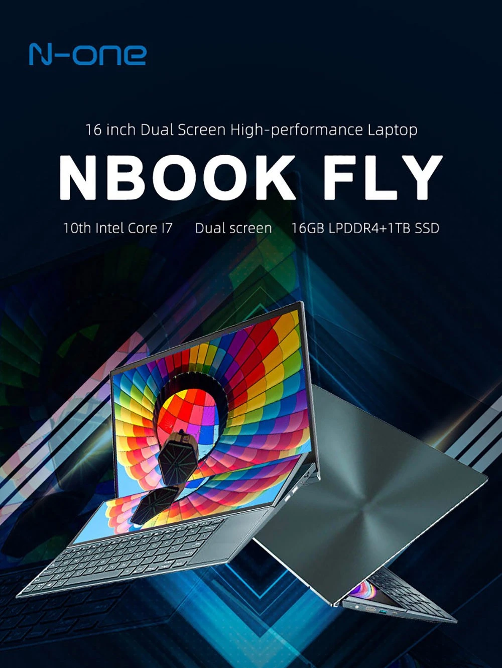 N-one NBool Fly Laptop 16in + 14in Dual Screen, Intel Core i7-10750H, 16GB DDR4 1TB SSD support Expansion, Windows 11Pro