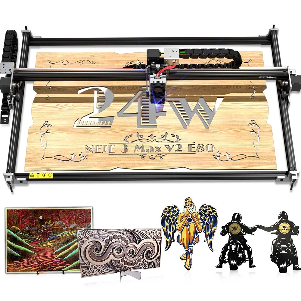Cutter gravator laser NEJE 3 Max V2, putere laser 24W, modul laser E80, focalizare 0,06x0,06 mm, control aplicatie, gravura offline, 790x470mm