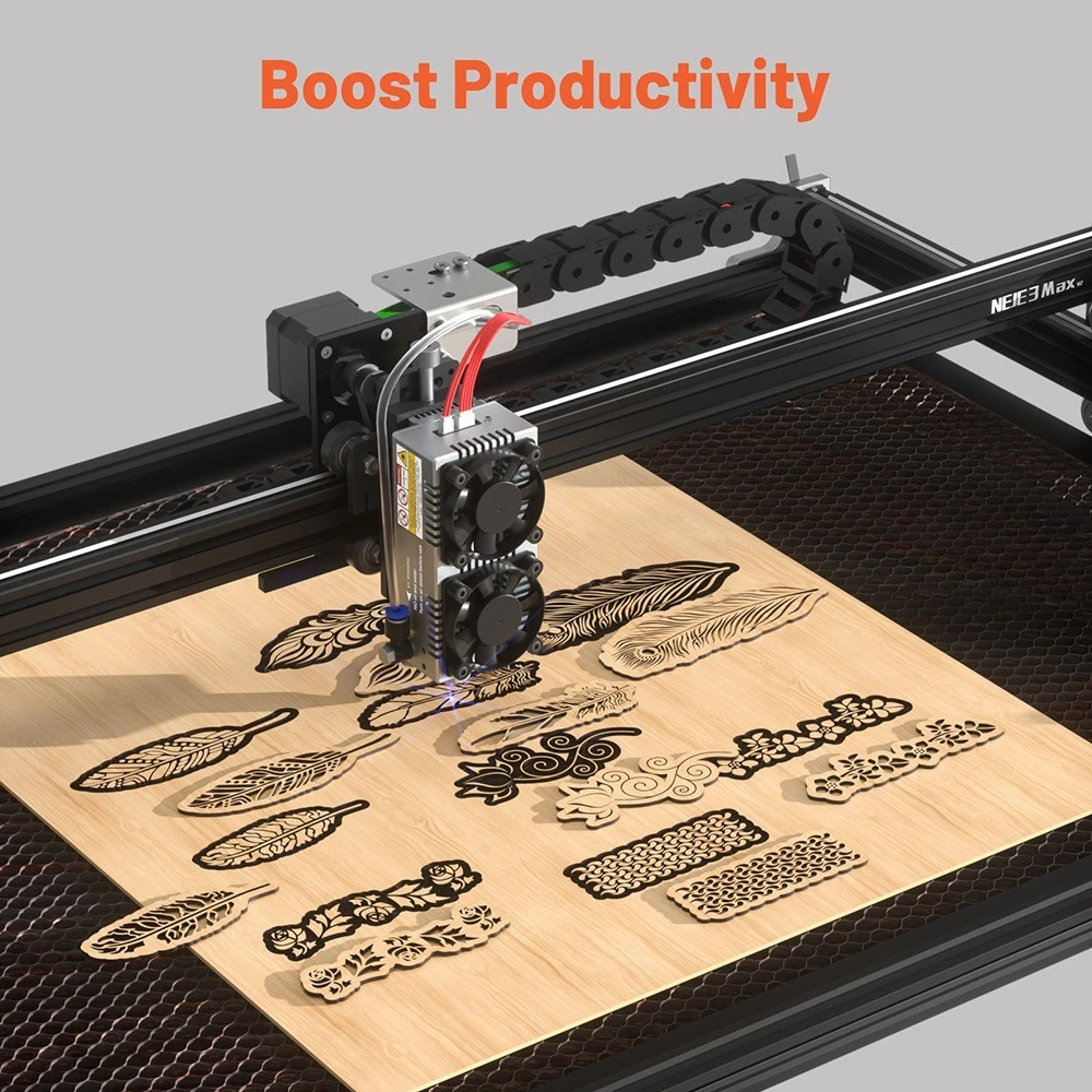 Cutter gravator laser NEJE 3 Max V2, putere laser 24W, modul laser E80, focalizare 0,06x0,06 mm, control aplicatie, gravura offline, 790x470mm