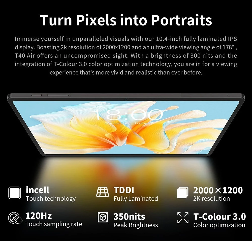 Teclast T40 Air 4G Tablet 10.4inch 2K Display Unisoc T616 Octa-core Processor 8GB RAM 256GB ROM Android 13 5G WiFi - EU