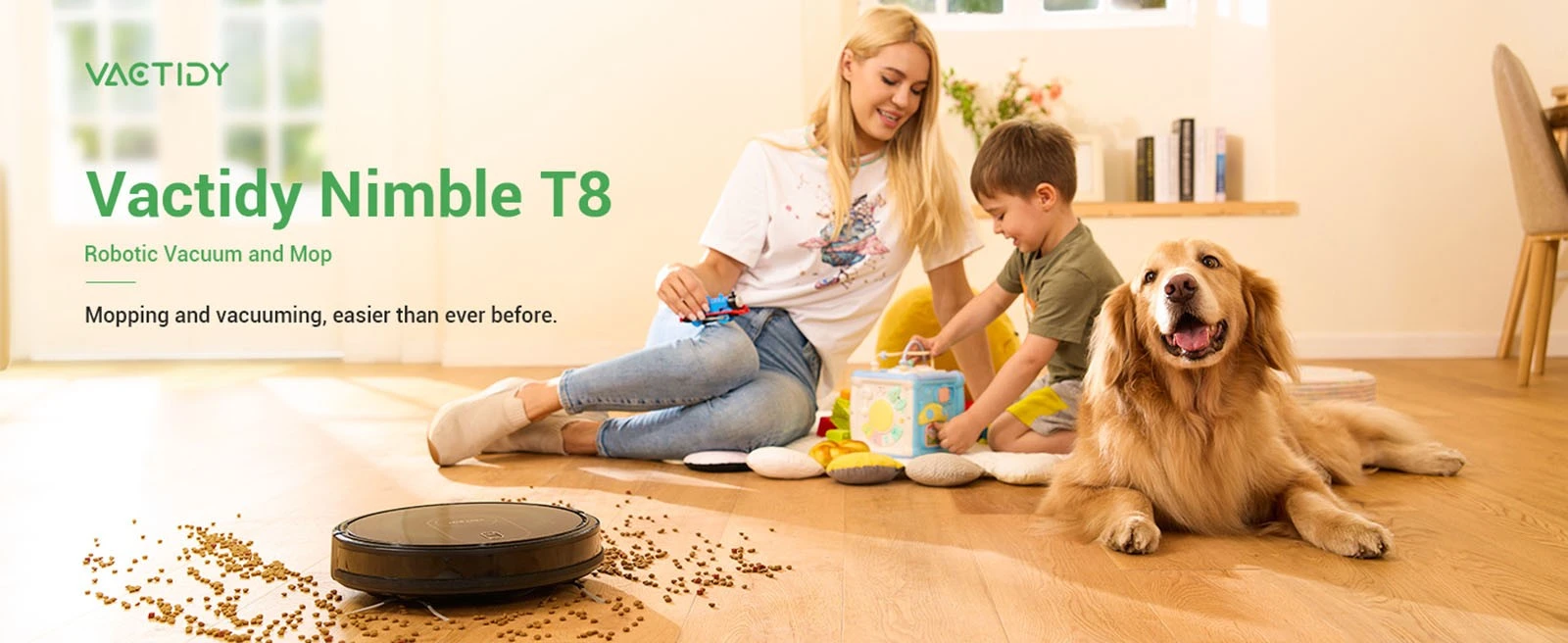 Vactidy T8 Robot Vacuum Cleaner, 2 in 1 Mopping Vacuum, 3000Pa Suction, 250ml Dust Bin, Carpet Detection, App/Voice Control, Up to 100 Mins Runtime