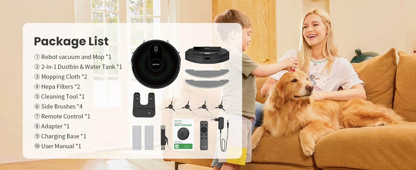 Vactidy T8 Robot Vacuum Cleaner, 2 in 1 Mopping Vacuum, 3000Pa Suction, 250ml Dust Bin, Carpet Detection, App/Voice Control, Up to 100 Mins Runtime