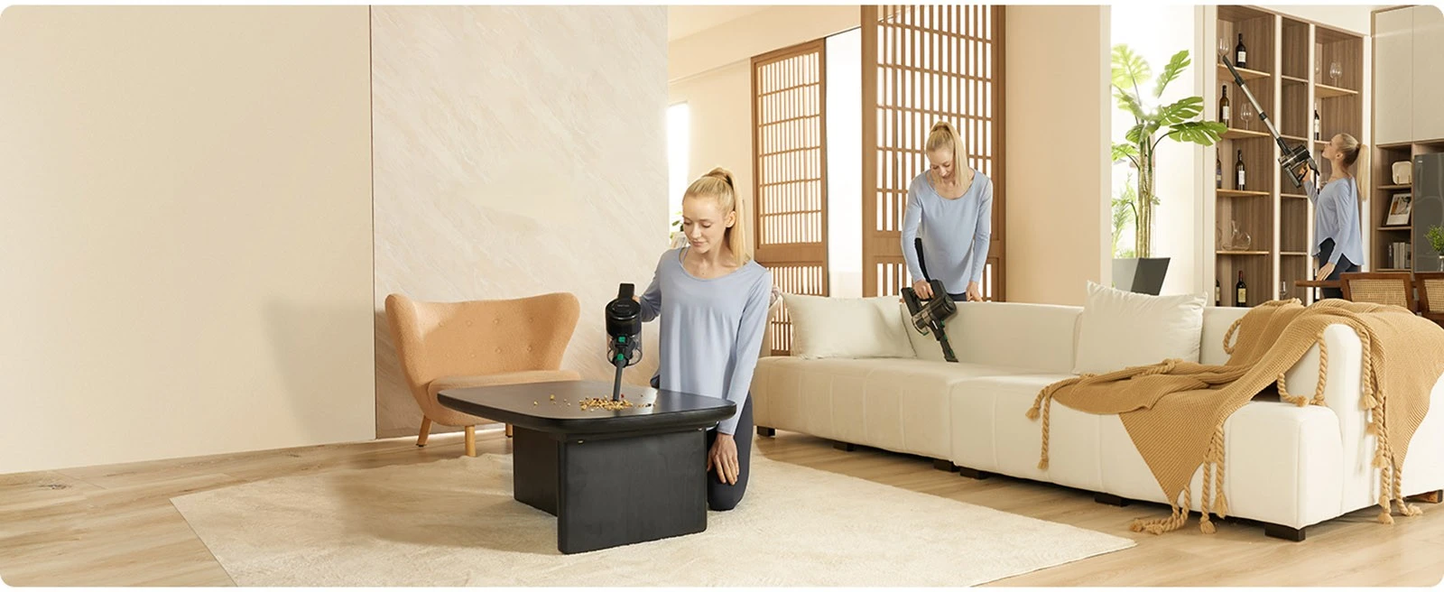 Vactidy V9 Cordless Vacuum Cleaner, 25KPa Suction, 1L Dustbin, 5 Layers Filtration System, One-Button Emptying, LED Touch Panel, Bright LED Headlights, Up to 45min Runtime