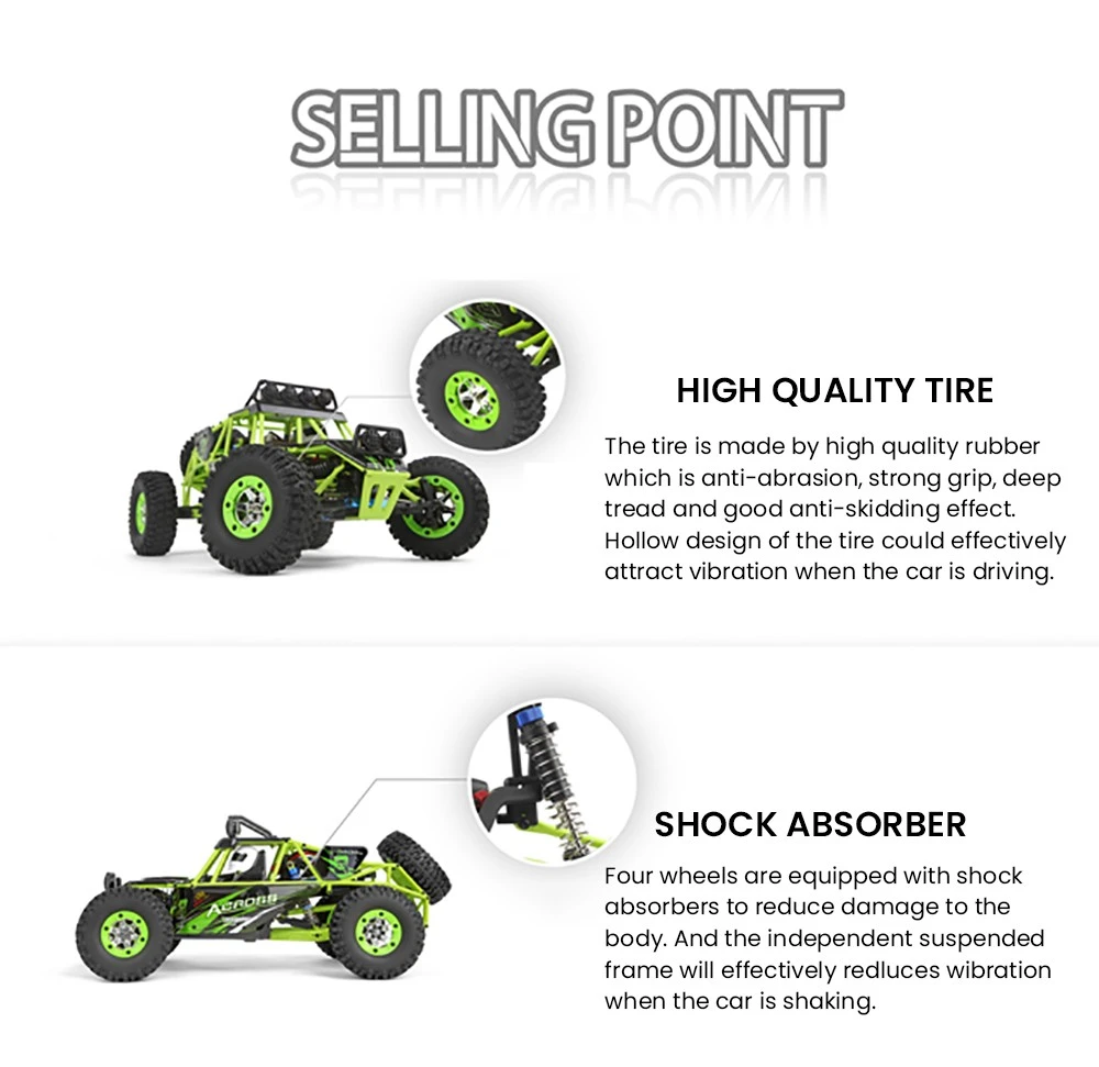 Wltoys 12427 1/12 Full Scale RC Car Off-road 540 Brushed Motor 50km/h Max Speed - 1 Battery
