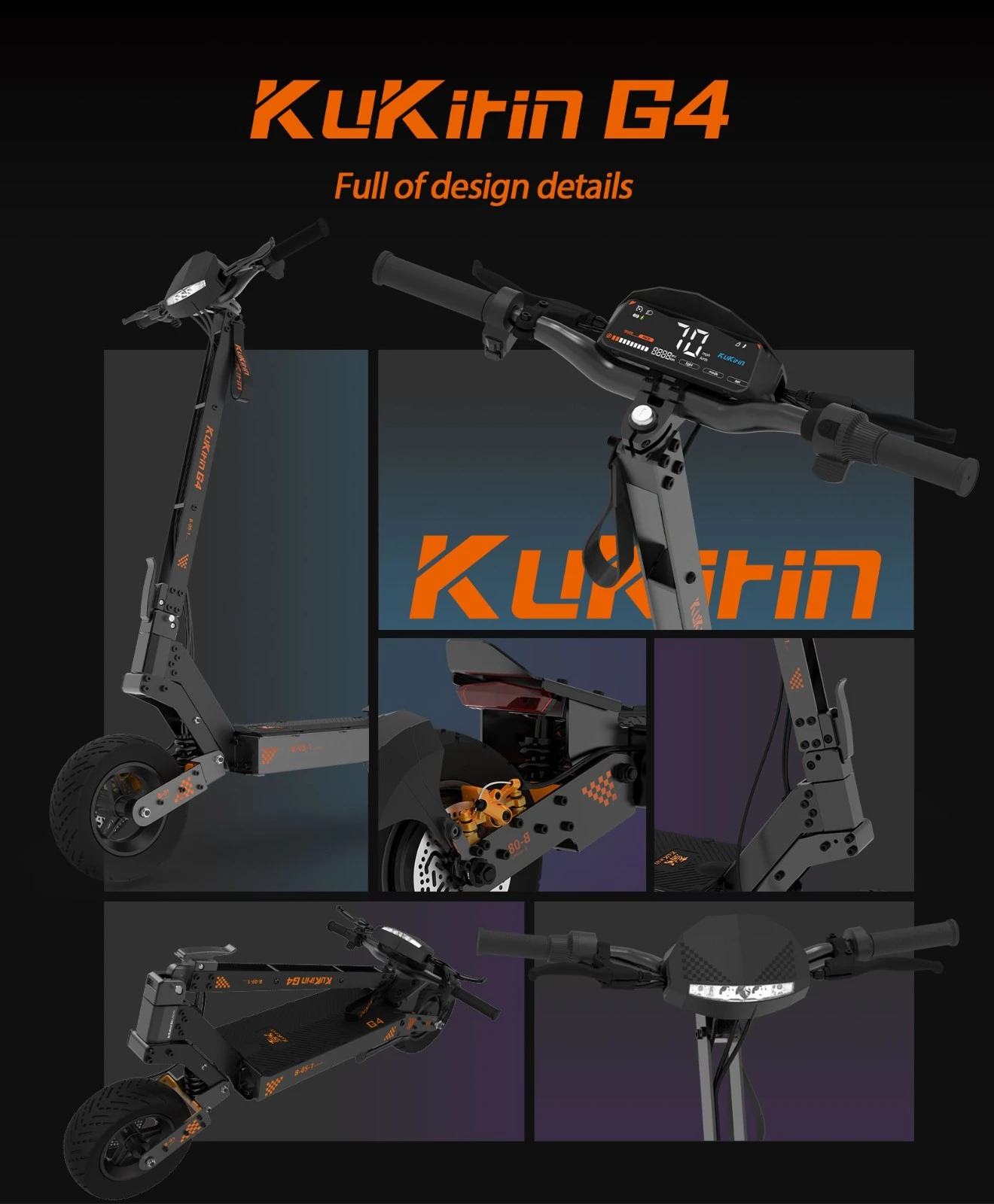Scooter électrique tout-terrain KuKirin G4 avec moteur 2000 W, batterie 20 Ah, autonomie maximale de 75 km, vitesse maximale de 70 km/h