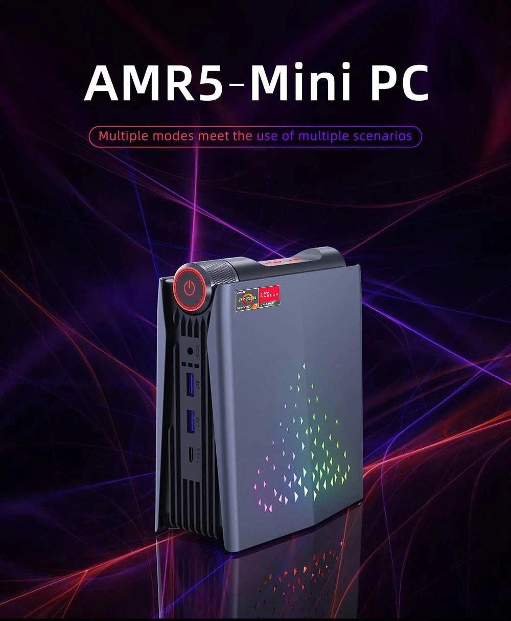 OUVIS AMR5 Mini PC, AMD Ryzen 7 5700U 8 Cores up to 4.3GHz, 16GB DDR4 512GB SSD, HDMI+DP+Type-C 4K 60Hz Triple Display, 4xUSB 3.0 1000Mbps LAN WiFi5 BT4.2, Windows 11 Pro, Auto/Silent Eco/Performance -EU