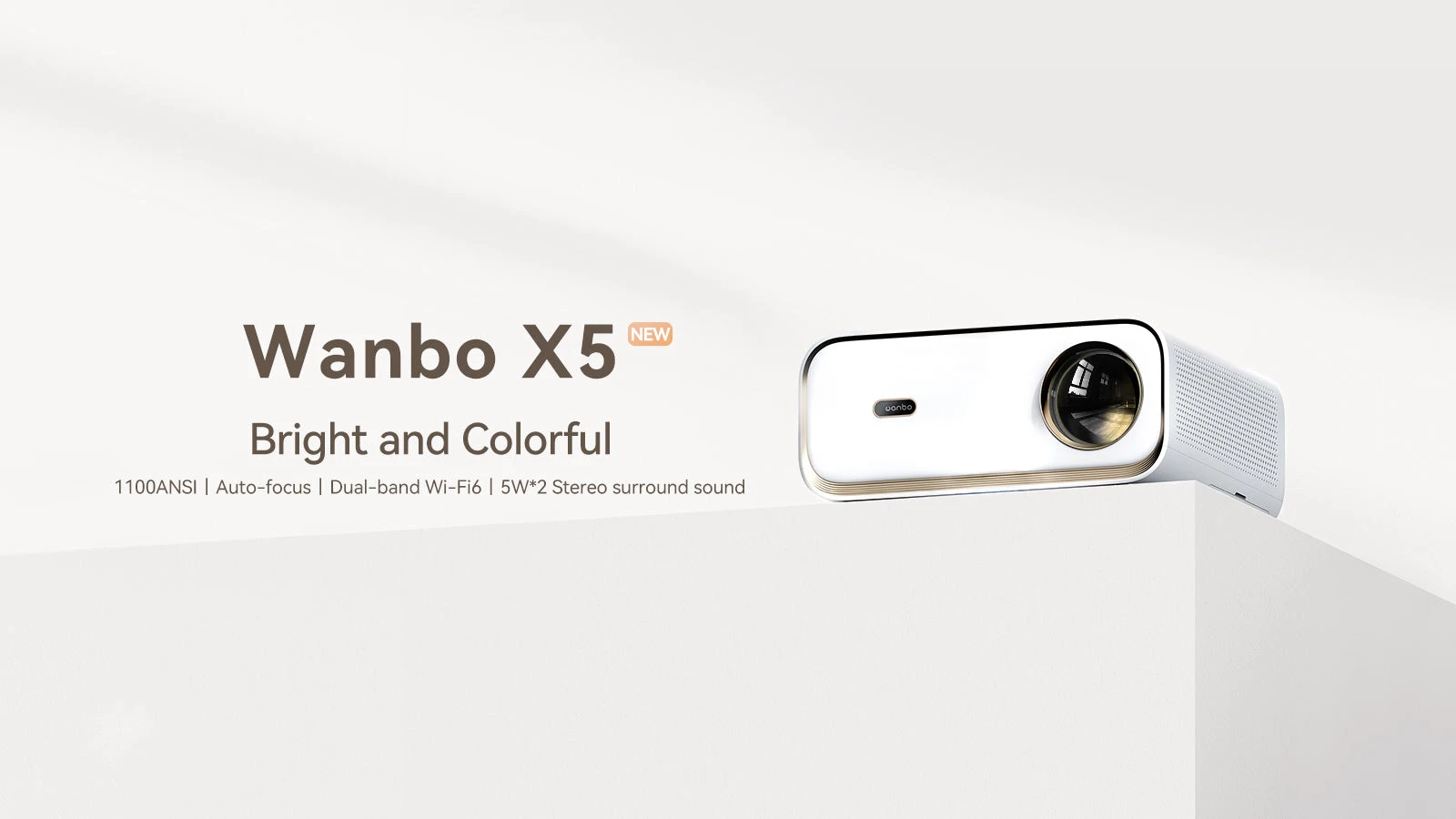 Projektor Wanbo X5, 1100 ANSI lumenów, natywny 1080P, automatyczna korekcja trapezu, dwuzakresowe Wi-Fi 6, 1 GB/16 GB, Bluetooth 5.0