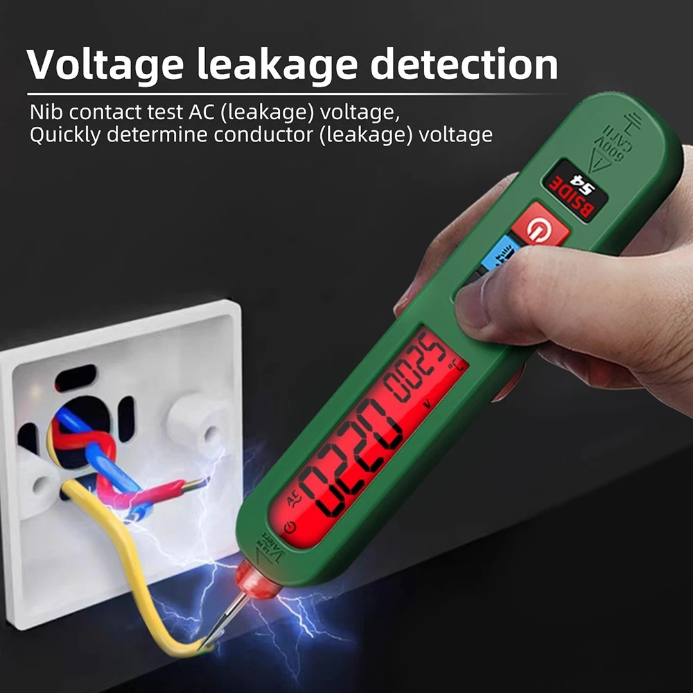 BSIDE S4 Smart Voltage Tester, 12-300V Auto Range, Non-Contact, Zero/Live Wire Detection, LED Flashlight, LCD Display - Green