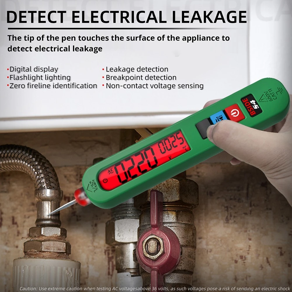 BSIDE S4 Smart Voltage Tester, 12-300V Auto Range, Non-Contact, Zero/Live Wire Detection, LED Flashlight, LCD Display - Green