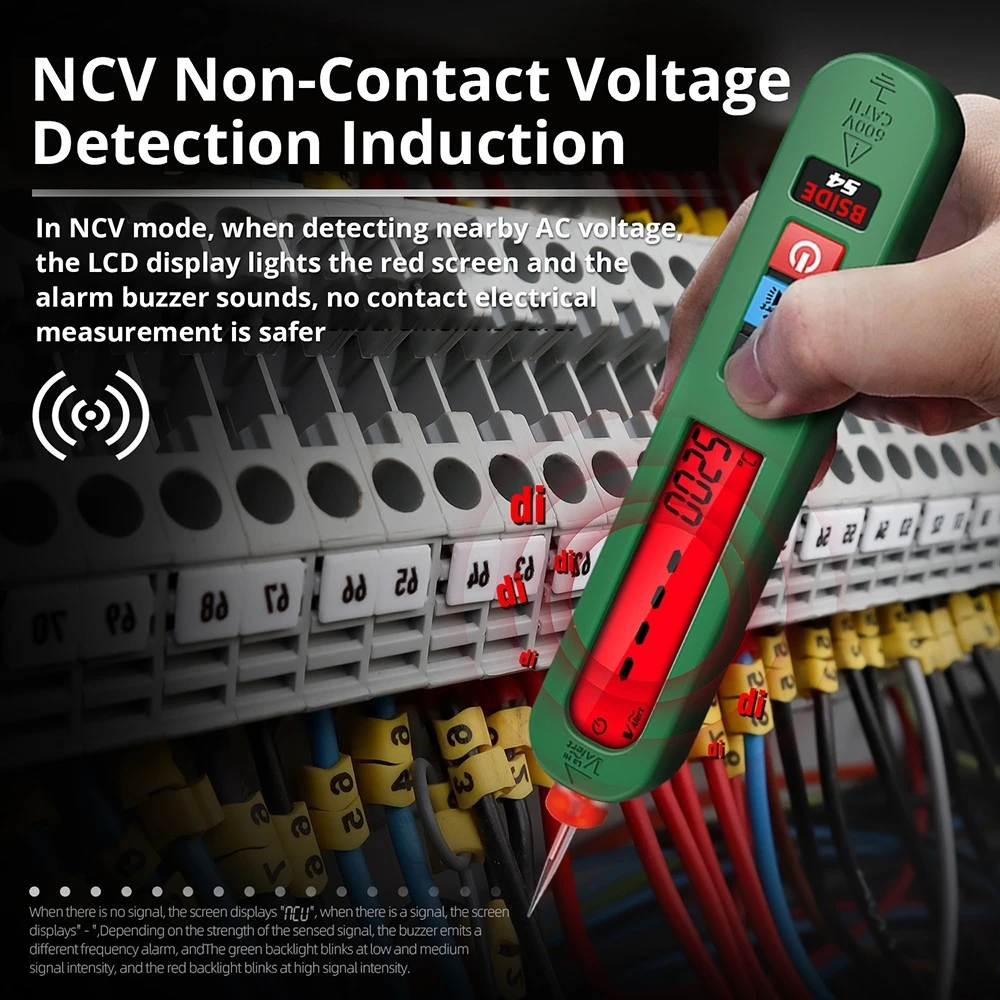 BSIDE S4 Smart Voltage Tester, 12-300V Auto Range, Non-Contact, Zero/Live Wire Detection, LED Flashlight, LCD Display - Green