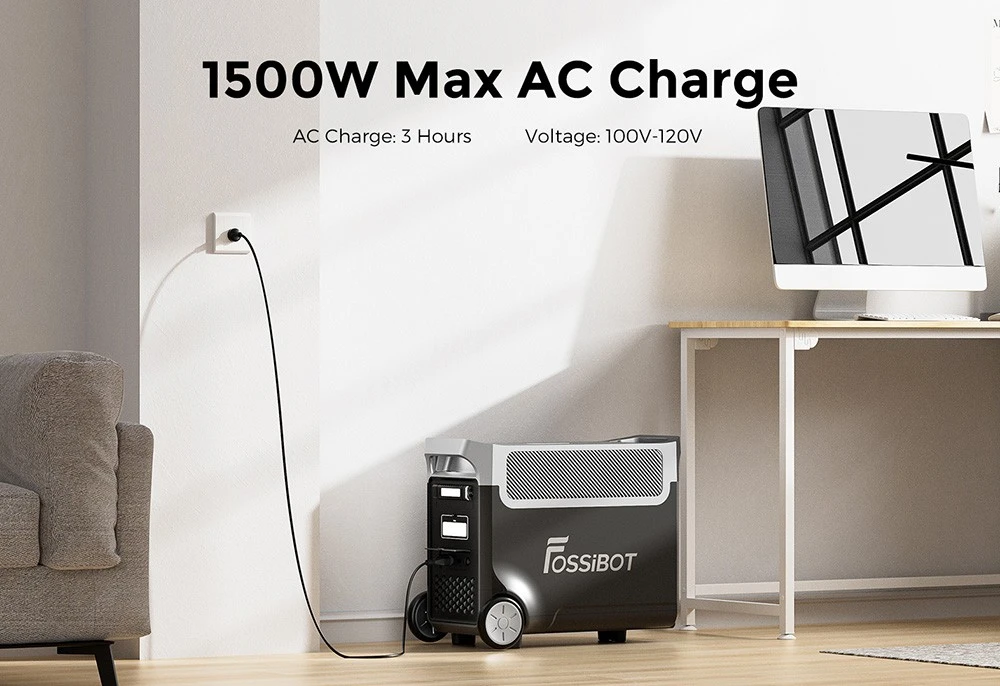 FOSSiBOT F3600 Portable Power Station, 3840Wh LiFePO4 Solar Generator, 3300W AC Output, 2000W Max Solar Charge, Fully Recharge in 1.8 Hours, 15 Output Ports, LCD Screen, Removable Flashlight Torch, 3W LED Light, with Rolling Wheels