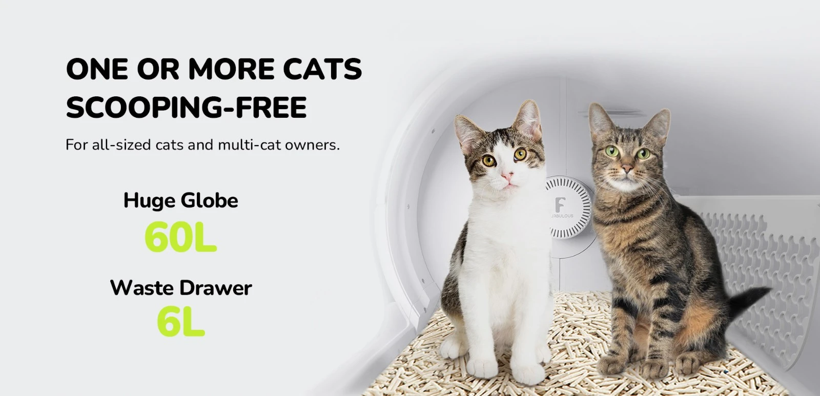 Автоматичний котячий лоток Furbulous з додатком Control, 60 л великої ємності, з дезодорантом для видалення запаху, для кількох котів - білий