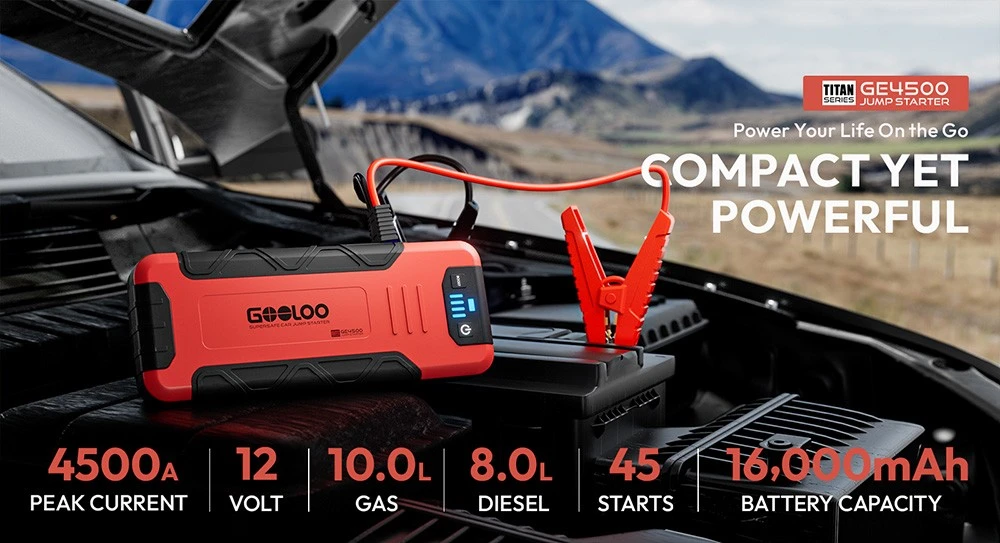 GOOLOO GE4500 Jump Starter, 4500A Peak Car Starter, 12V Jump Box, Portable 16000mAh Power Bank, 3 Modes LED Light