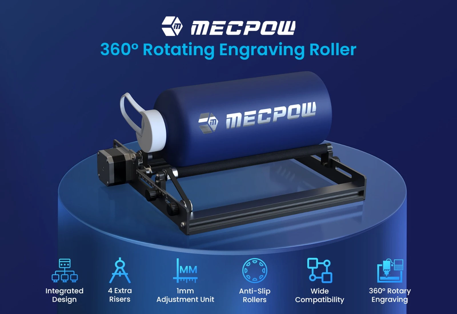 Mecpow G3 Rotary Roller with Risers, 360 Degree Engraving for Cylindrical Objects