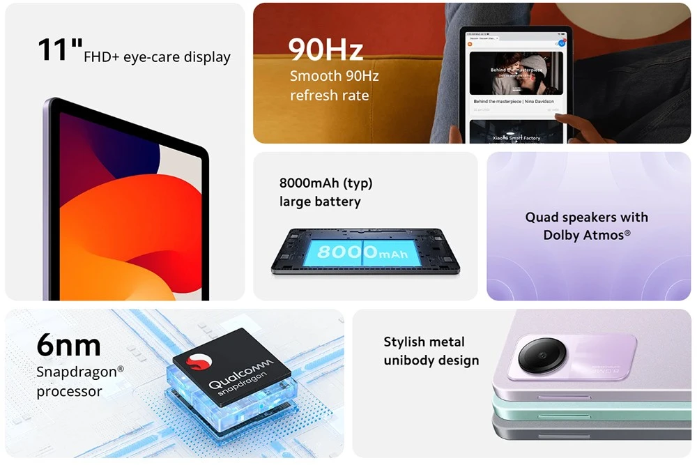 Redmi Pad SE CN Version 11 inch Tablet, 8GB RAM 256GB ROM, MIUI Pad 14 (Android 13), 5G WiFi - Grey