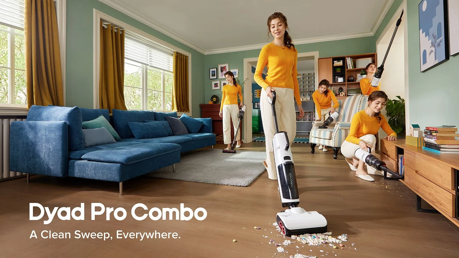Roborock Dyad Pro Combo 5-in-1 Cordless Wet Dry Vacuum Cleaner 17000Pa Suction Self-Cleaning & Drying Smart Dust Sensor 4000mAh Battery 43Mins Runtime LED Display App & Voice Control for Hard Floor Carpet Bed Sofa Furniture - Black