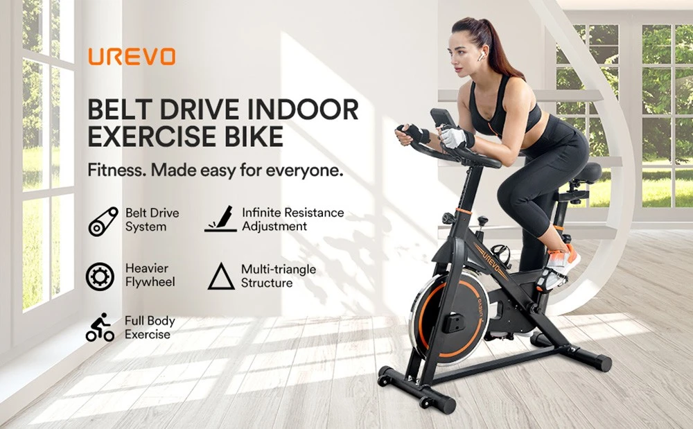UREVO UR9SB00 Flywheel Indoor Exercise Bike, 260LBS Weight Capacity, Adjustable Resistance, LCD Screen, Quieter Cycling