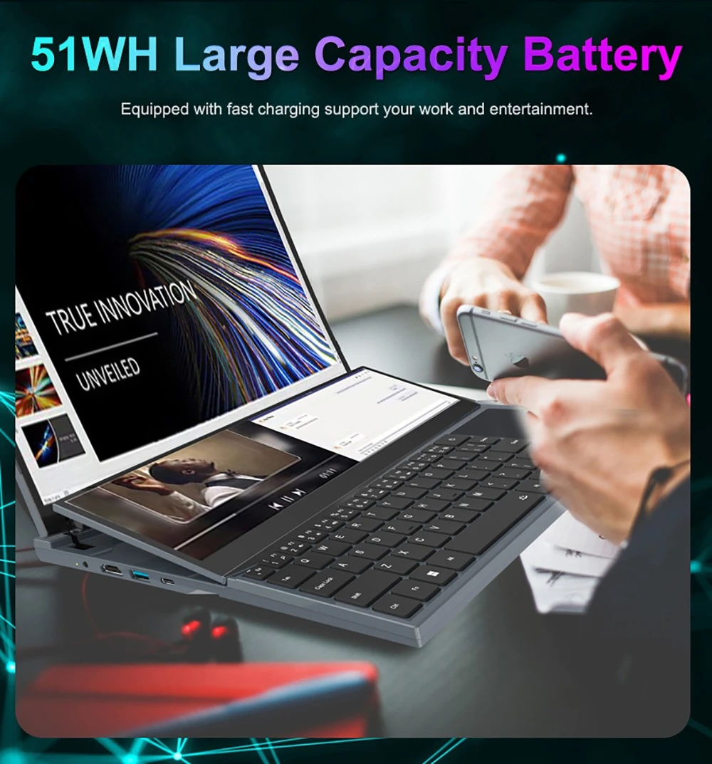 N-one NBook Fly Laptop 16in + 14in Dual Screen, Intel Core i7-10870H, 16GB DDR4 1TB SSD support Expansion, Windows 11Pro