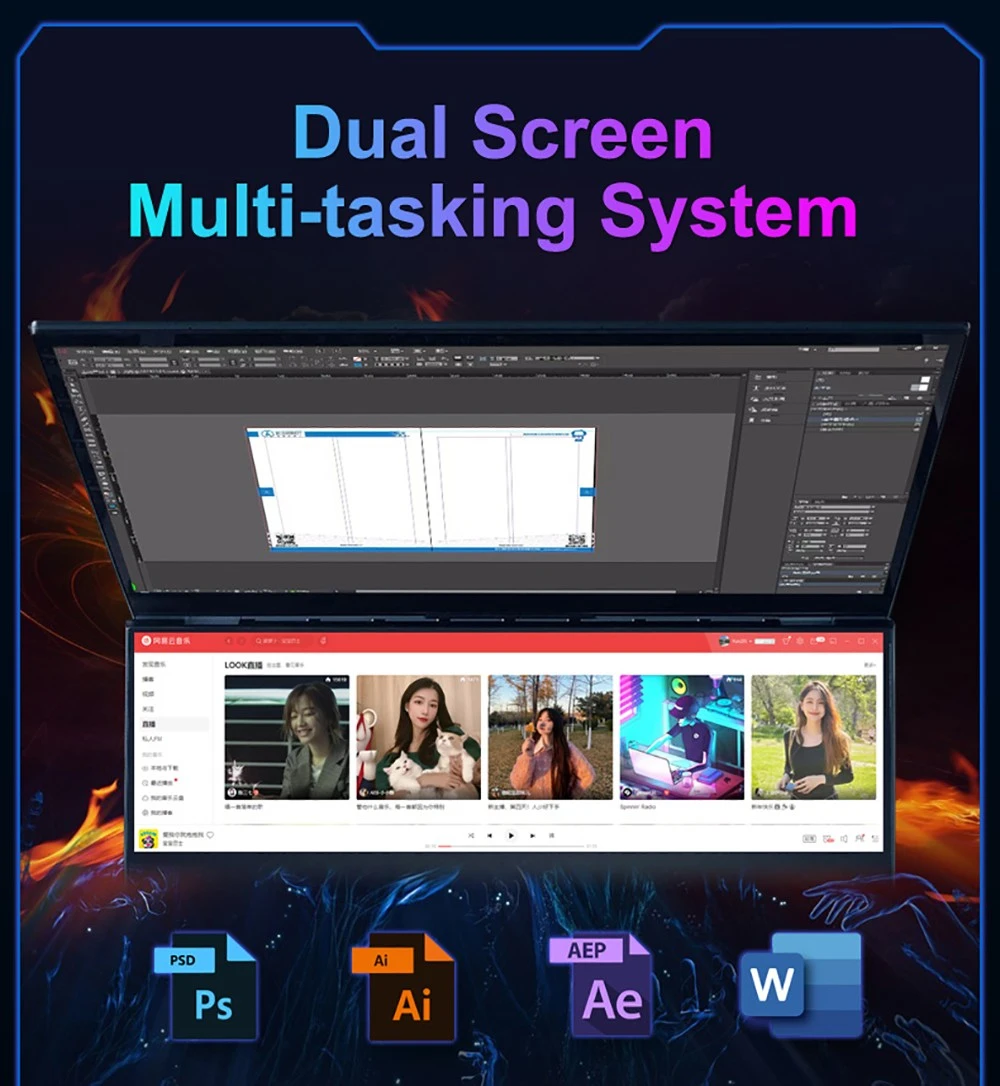 N-one NBook Fly Laptop 16in + 14in Dual Screen, Intel Core i7-10870H, 16GB DDR4 1TB SSD support Expansion, Windows 11Pro