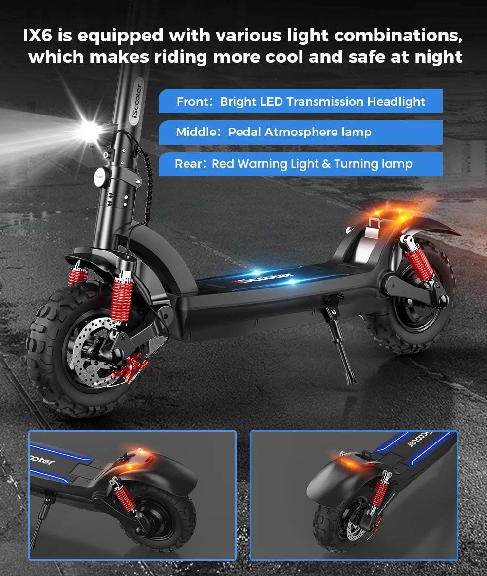 iScooter iX6 Electric Scooter 11'' Pneumatic Off-road Tires 1000W Rear Motor 45km/h Max Speed 48V 17.5Ah Battery 40-45km Range