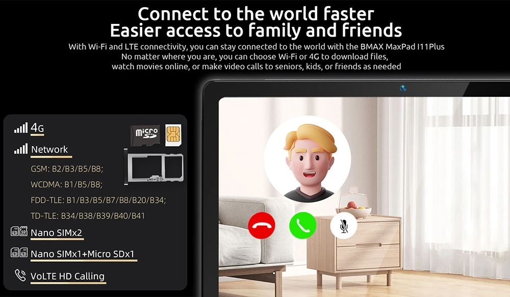 BMAX I11 Plus 10.4 Inch Tablet UNISOC T606 Octa Core 8GB+8GB Expansion RAM 256GB SSD Android 13 Multi-language 2000x1200 2K IPS Touch Screen 4G LTE 2.4G/5G WiFi Bluetooth 5.0 13MP Rear Camera- EU