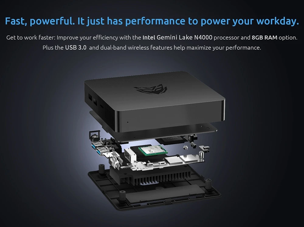 Bmax B1 Pro Mini PC, Intel Gemini Lake N4000 8GB DDR4 256GB SSD Up to 2.6 GHz 2.4G/5G Dual Band WiFi BT4.2 - EU