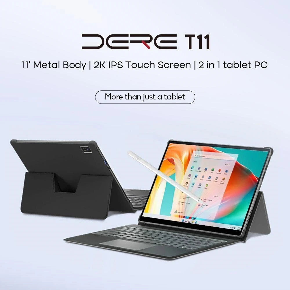 DERE T11 2-in-1 Laptop 11 inch Touch Screen HD 2K IPS Intel Celeron N5100 16GB RAM 1TB SSD Windows 11 - Silver