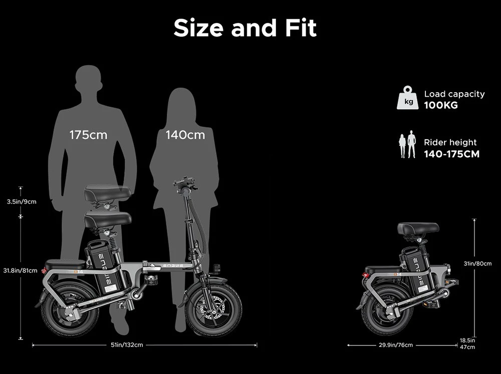 ENGWE O14 Electric Bike 14*2.125 inch Tire 48V 250W Motor 25km/h Speed 15.6Ah Battery 71km Mileage - Grey