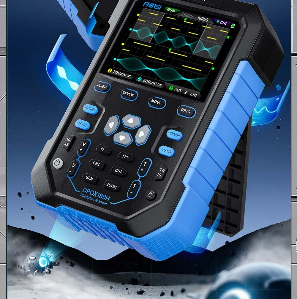 FNIRSI DPOX180H Digital Phosphor Oscilloscope 2 in 1 Dual-channel, 180MHz Bandwidth, DDS Signal Generator, US Plug - Blue
