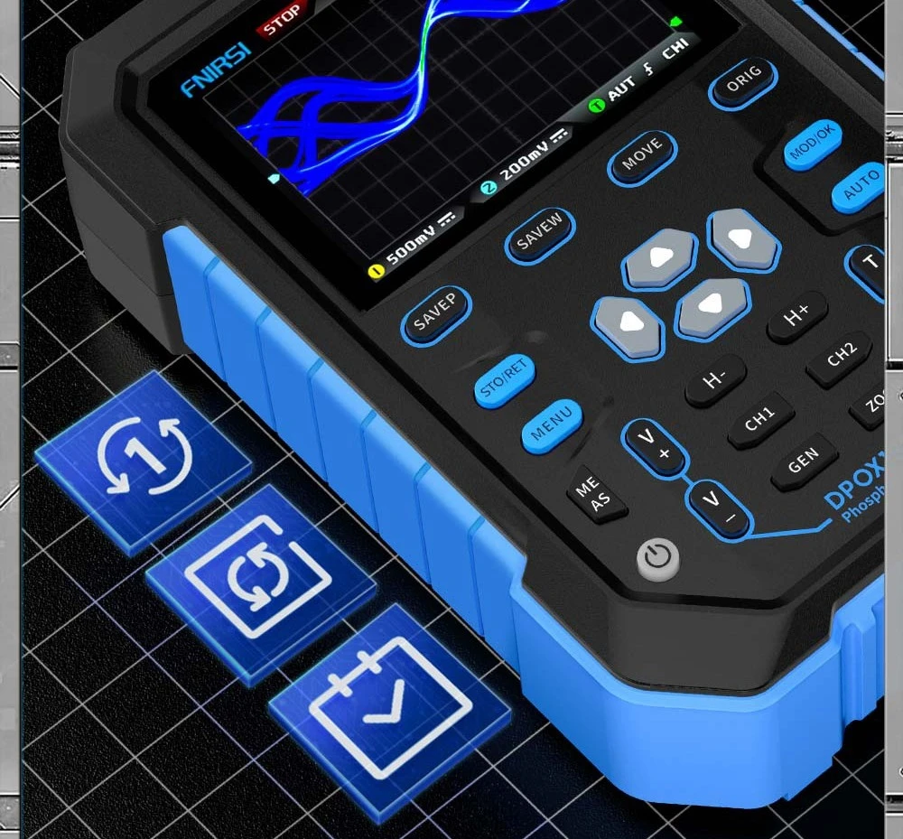 FNIRSI DPOX180H Digital Phosphor Oscilloscope 2 in 1 Dual-channel, 180MHz Bandwidth, DDS Signal Generator, US Plug - Blue