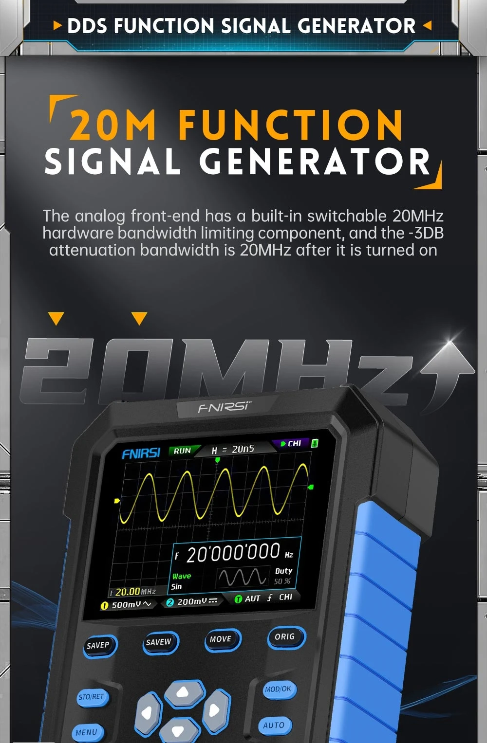 FNIRSI DPOX180H Digital Phosphor Oscilloscope 2 in 1 Dual-channel, 180MHz Bandwidth, DDS Signal Generator, US Plug - Blue