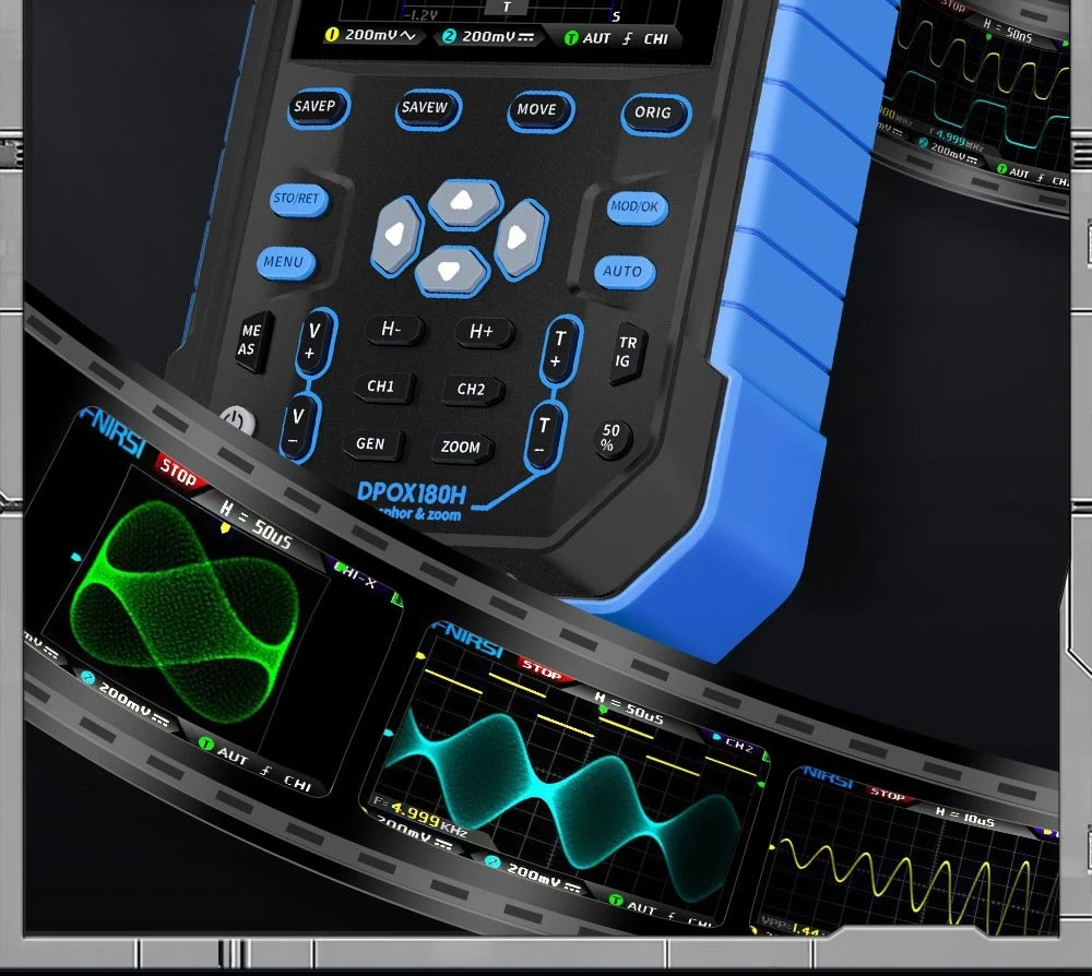 FNIRSI DPOX180H Digital Phosphor Oscilloscope 2 in 1 Dual-channel, 180MHz Bandwidth, DDS Signal Generator, US Plug - Blue